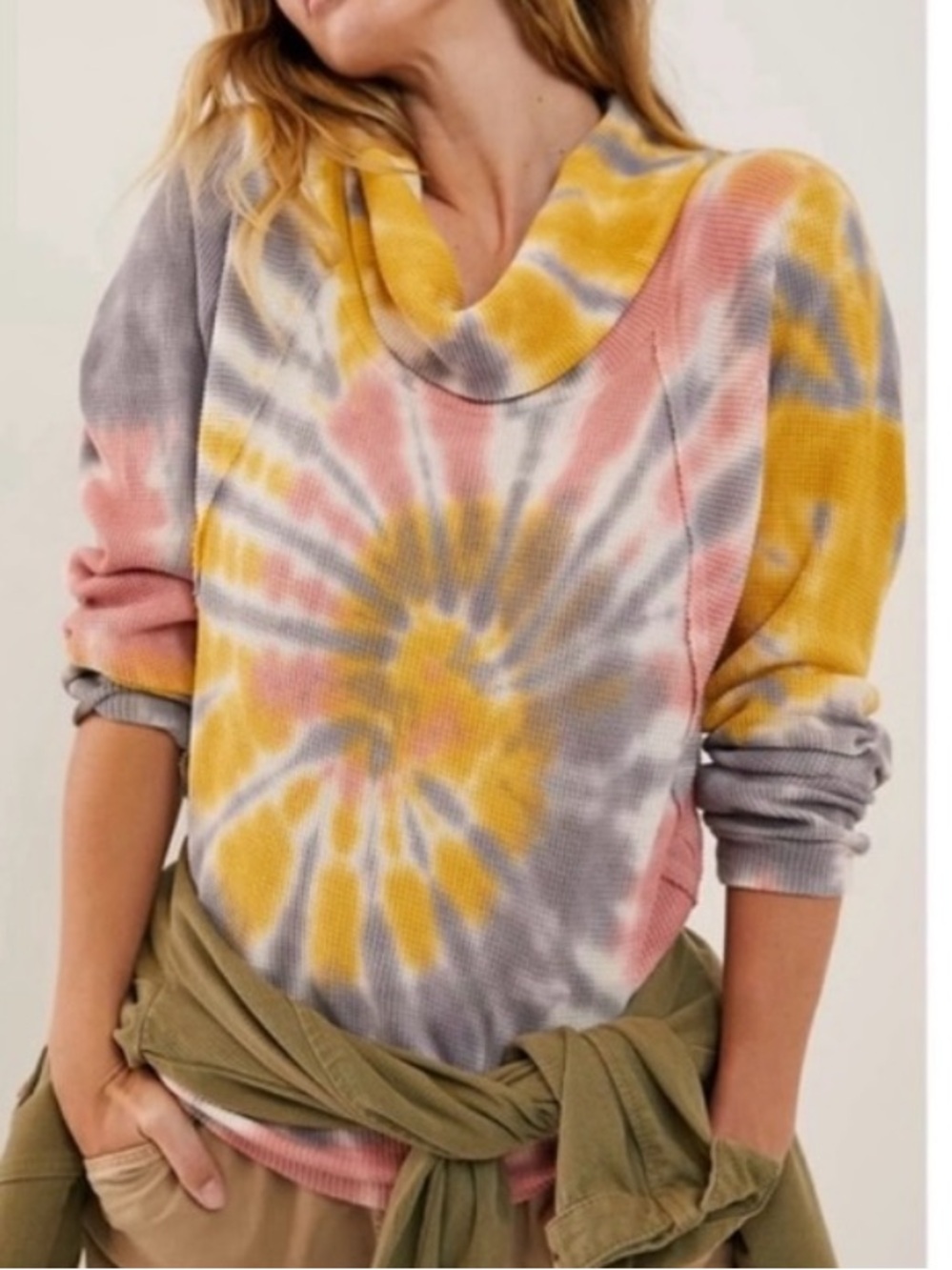 Thermal Anthropologie Pilcro Angie Tie Dye Waffle Knit Cowl Neck Top XS